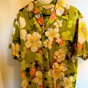 L Vintage Green Big-Flowered Hawaiian Shirt
